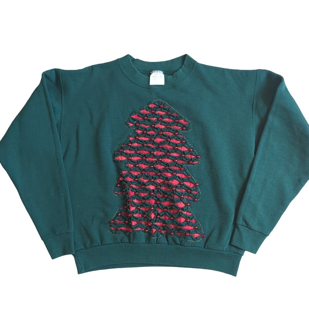 Vintage Ugly Christmas Sweater Womens Large Crewneck Sweatshirt Green Holiday